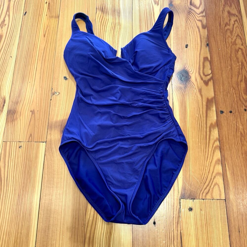 Miraclesuit Oceanus 14 Purple Eggplant One Piece Swimsuit Ruched Tummy Control